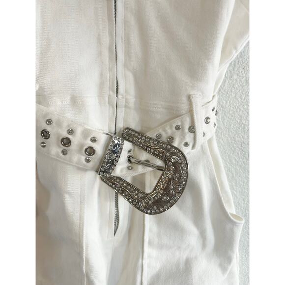 Show Me Your Mumu Outlaw Romper in White Rhinestone Fringe M - Picture 7 of 8